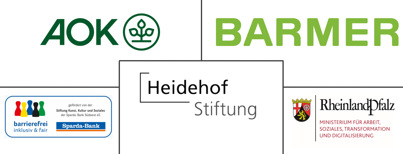 Logo AOK, Barmer, Heidhof Stiftung, Sparda Bank Südwest, Ministerium für Arbeit, Soziales, Transformation und Digitalisierung