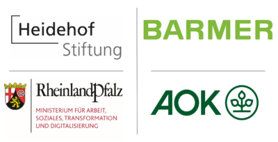 Logos der AOK, Barmer, Heidehof Stiftung und MSTD RLP.